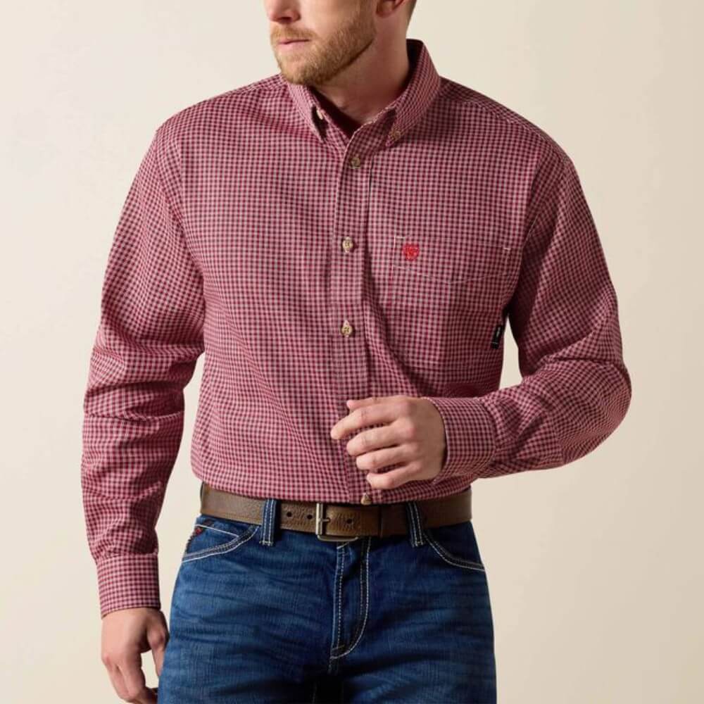 Ariat Mens FR Bell Work Shirt Red - 10015945