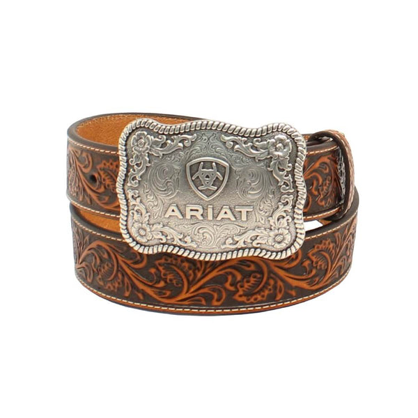 Ariat Mens Floral Tooled Belt | Logo Buckle | Buy Now display picture 1