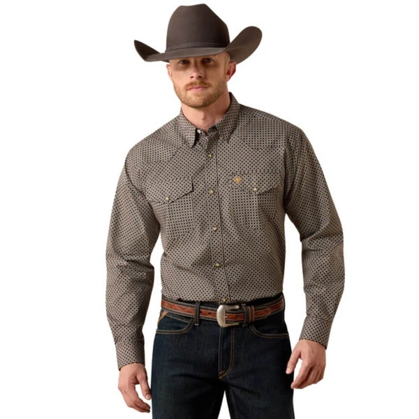Ariat Mens Frey Geo Print Snap Long Sleeve Shirt Grey