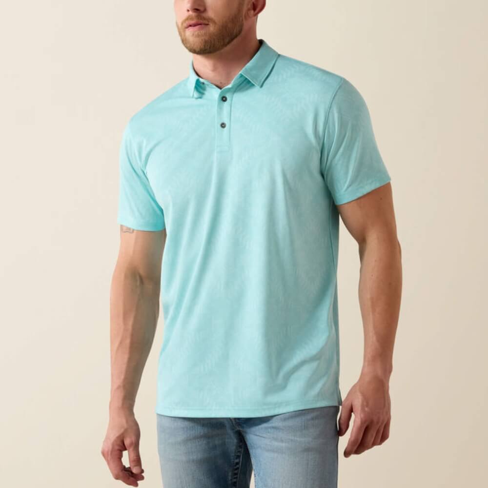 Ariat Mens Jacquard Printed Fitted Polo Shirt Aqua - 10071098