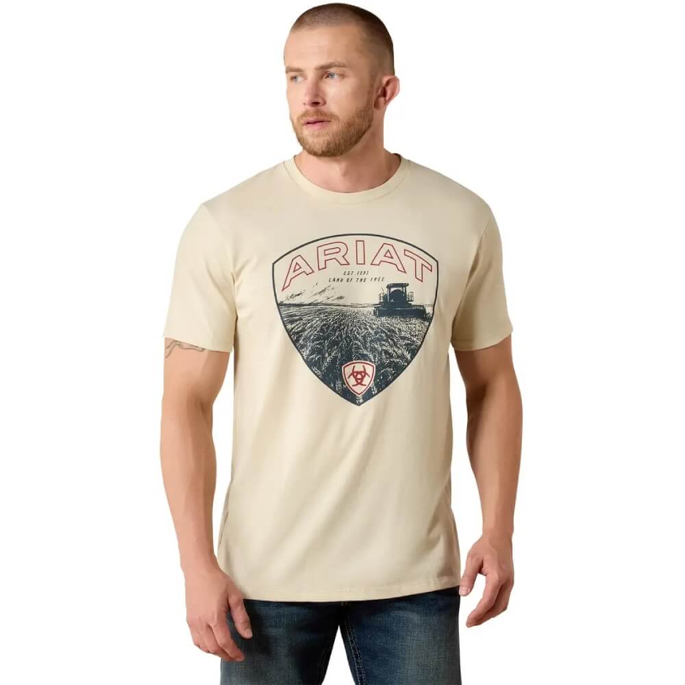 Ariat Mens Land of the Free Farm Shield T-Shirt Cream - 10071190