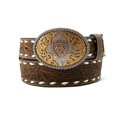Ariat Mens Leather W/Floral Embossed Belt Aged Bark - A10434217