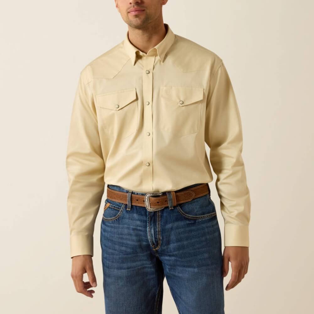 Ariat Mens Lightweight Twill Classic Fit Snap Shirt Creme Brulee - 10071235