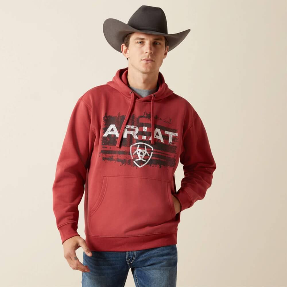 Ariat Mens Liquid Stamp Flag Hoodie Brick red - 10062494