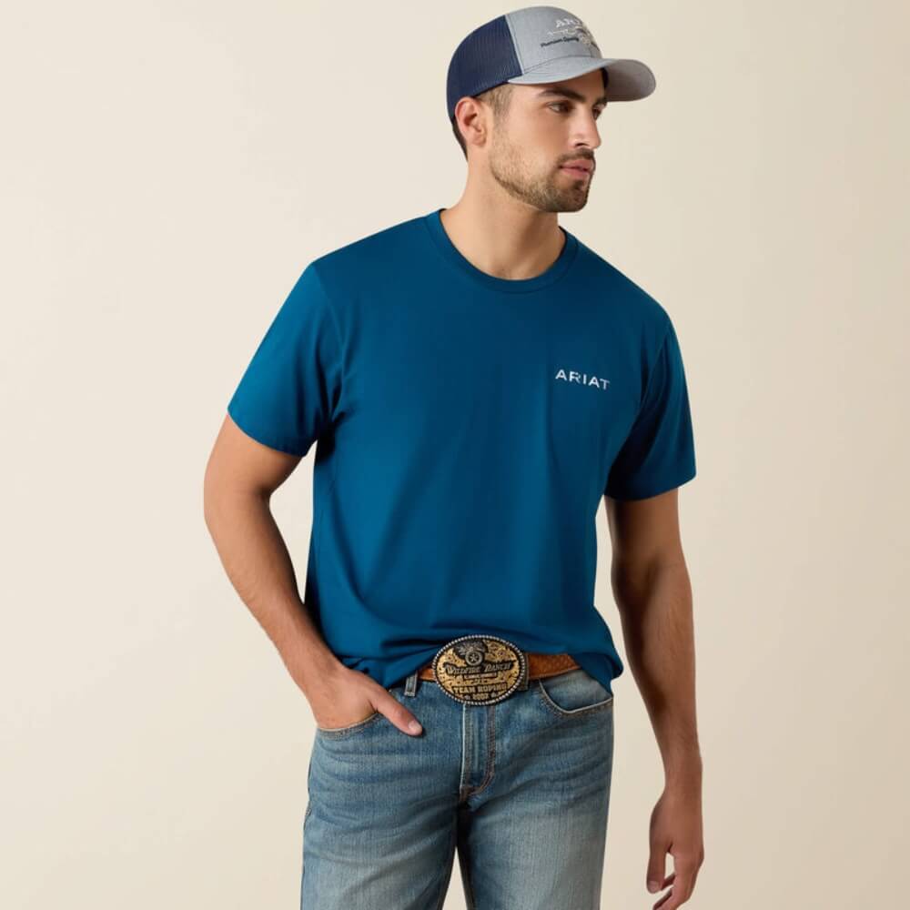 Ariat Mens Liquid Stamp Flag T-Shirt Sailor Blue - 10062952