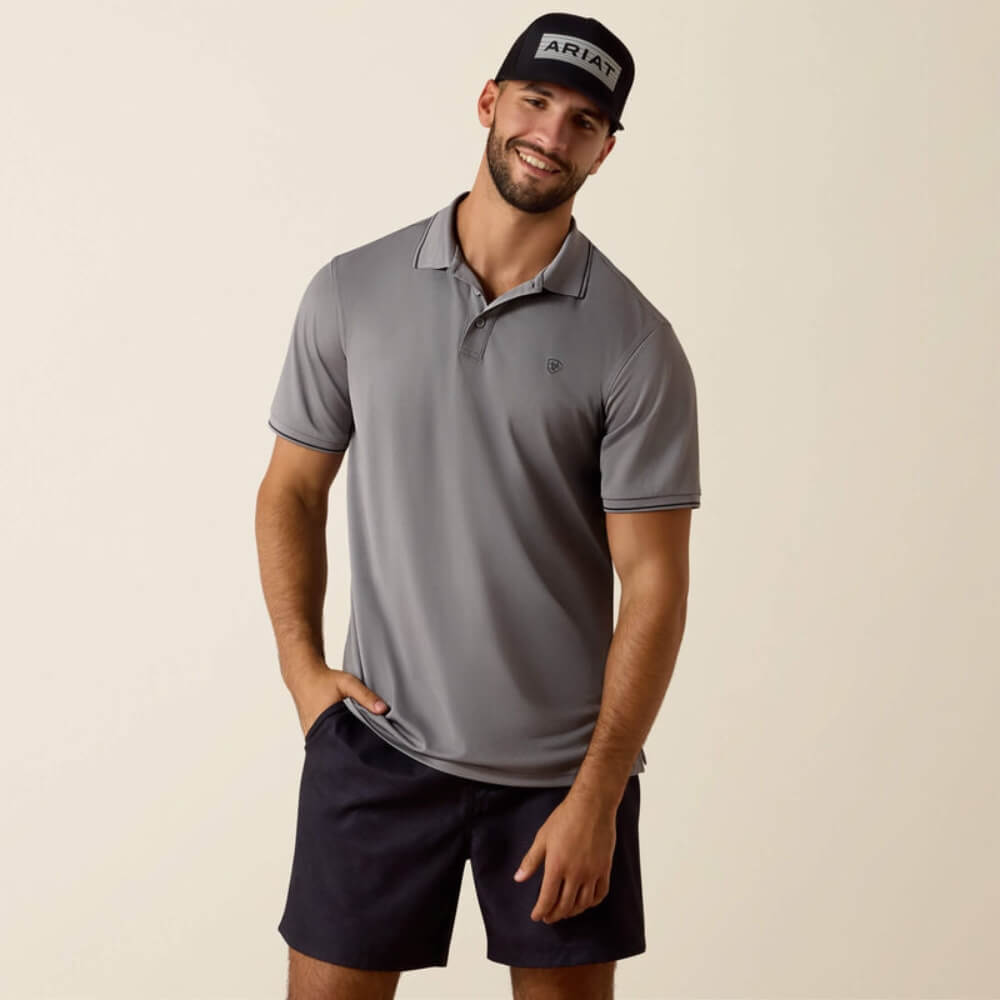 Ariat Mens Logo Fitted Polo Shirt Sky Rocket - 10073583