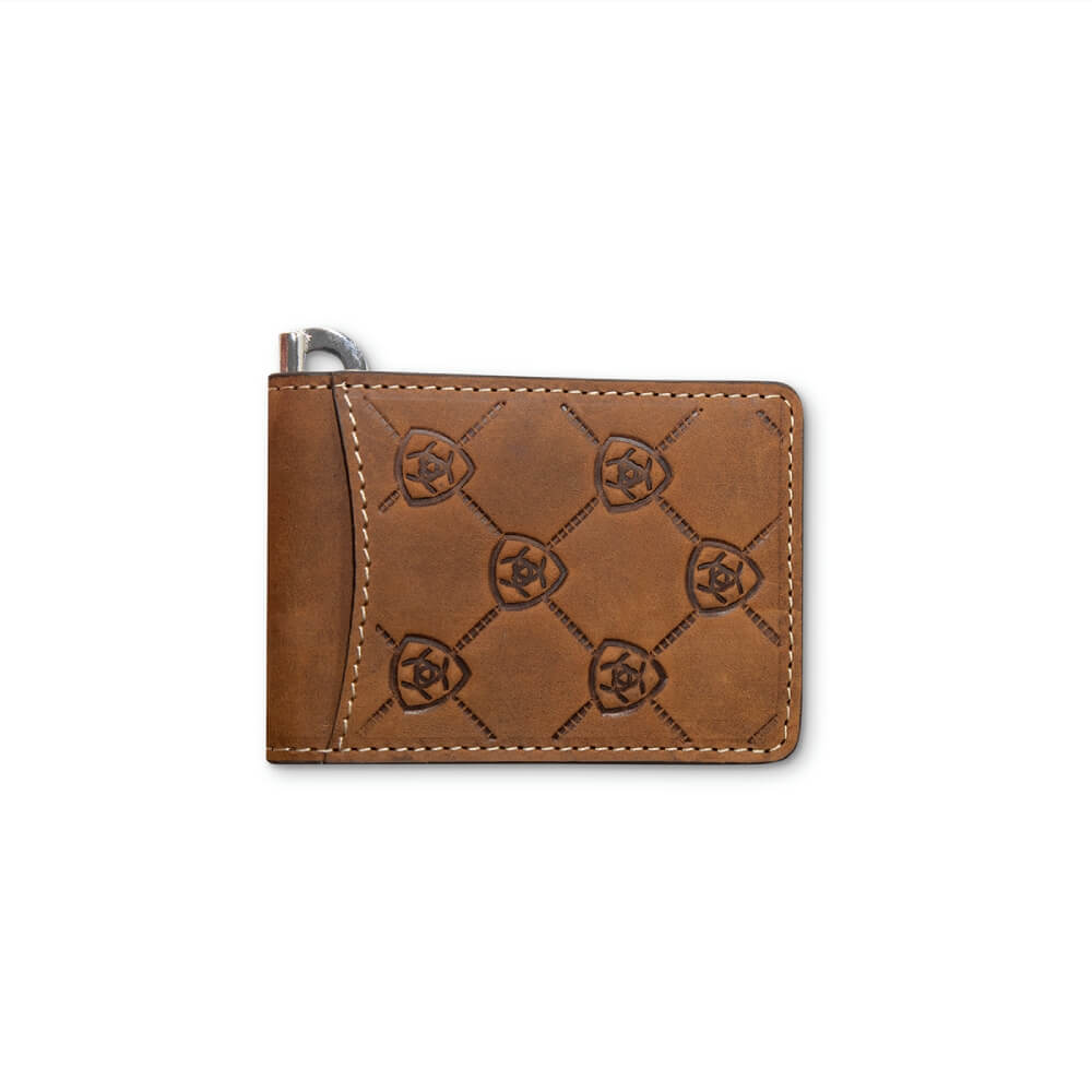 Ariat Mens Logo Print Money Clip Wallet Brown - A3565844