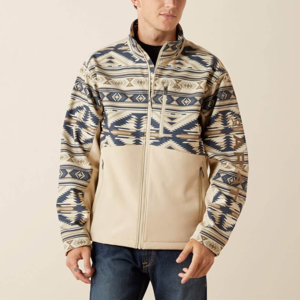 Ariat Mens Logo Softshell Jacket White pepper southwest - 10062581