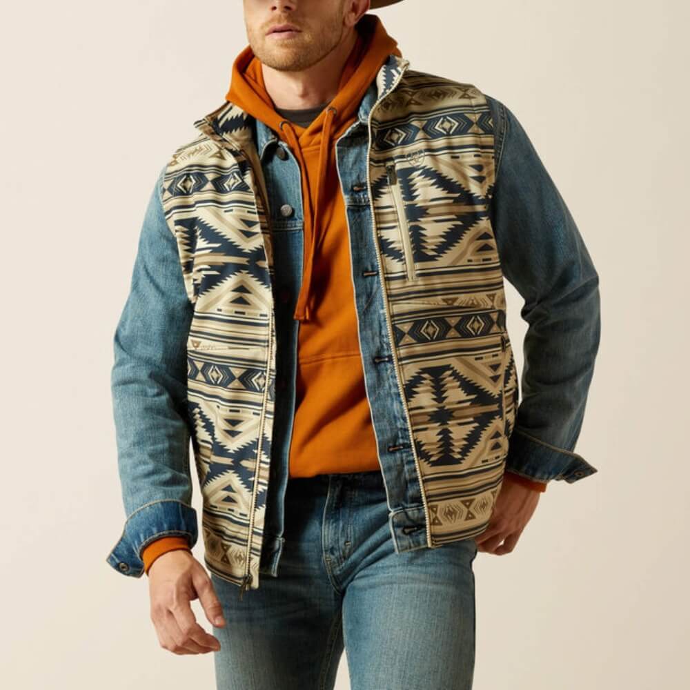 Ariat Mens Logo Softshell Vest White Pepper Southwest - 10062590