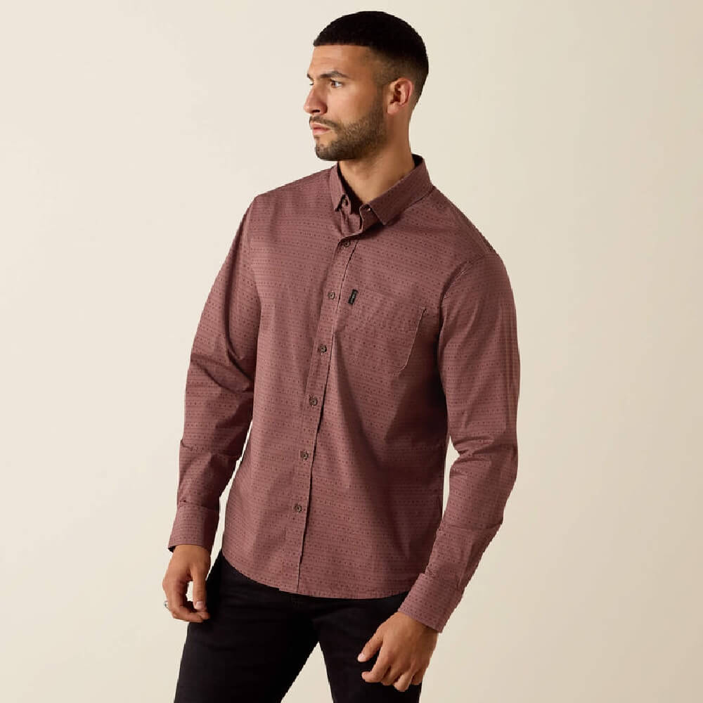 Ariat Mens Magnus Modern Fit Shirt Rose Taupe Geo Stripe - 10072730