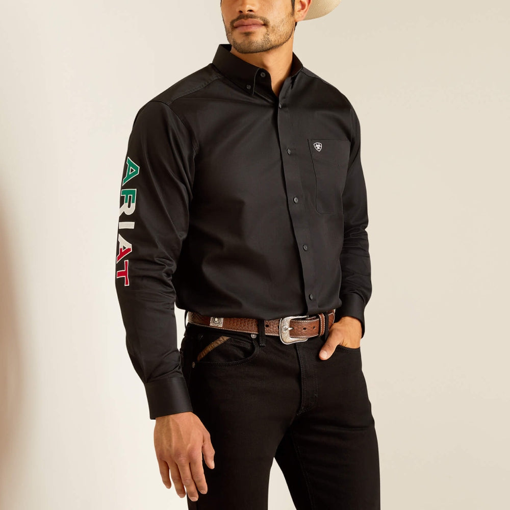 Ariat Mens Mexico Fitted Long Sleeve Shirt Black - 10038914