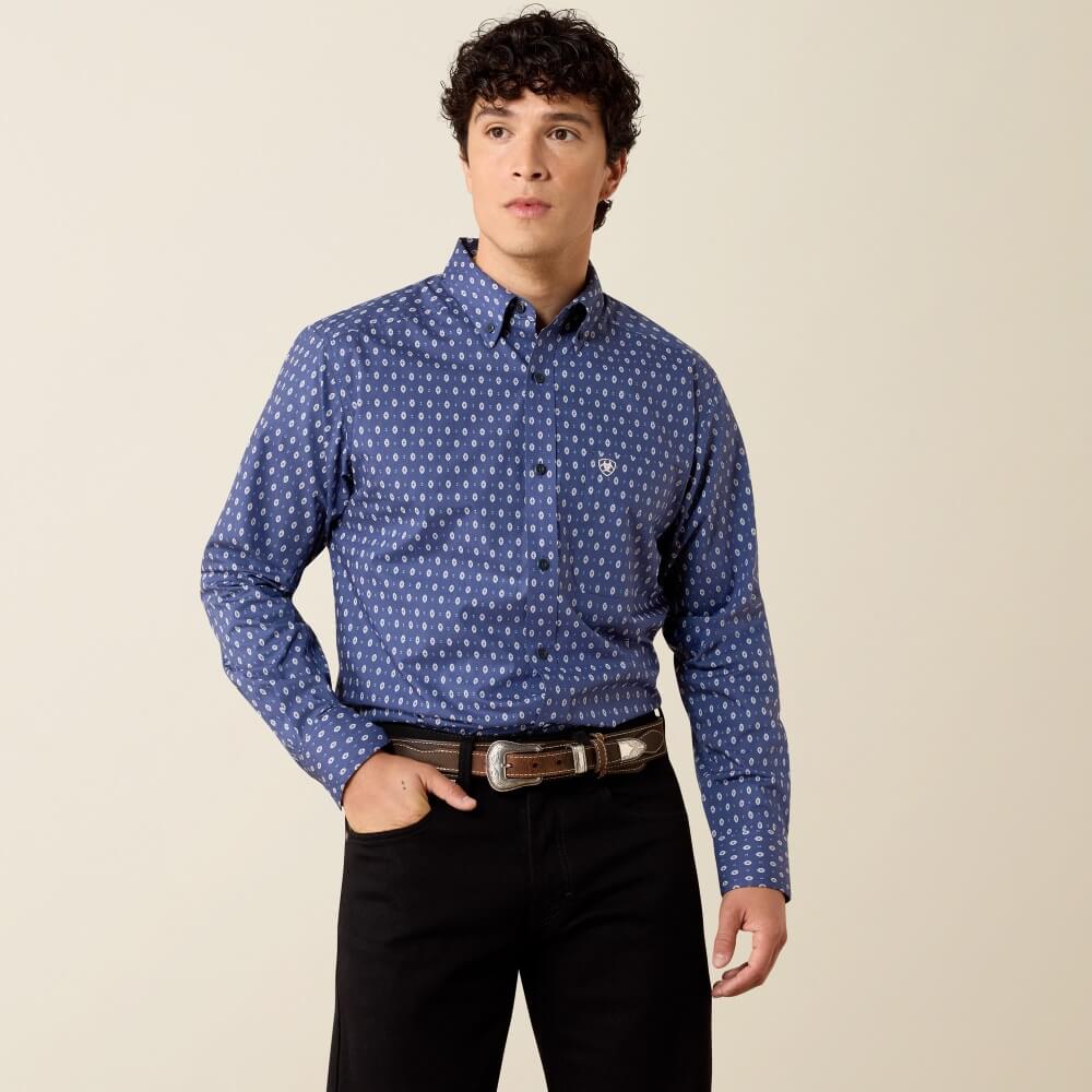 Ariat Mens Nikolas Fitted Long Sleeve Shirt Oceana - 10079259