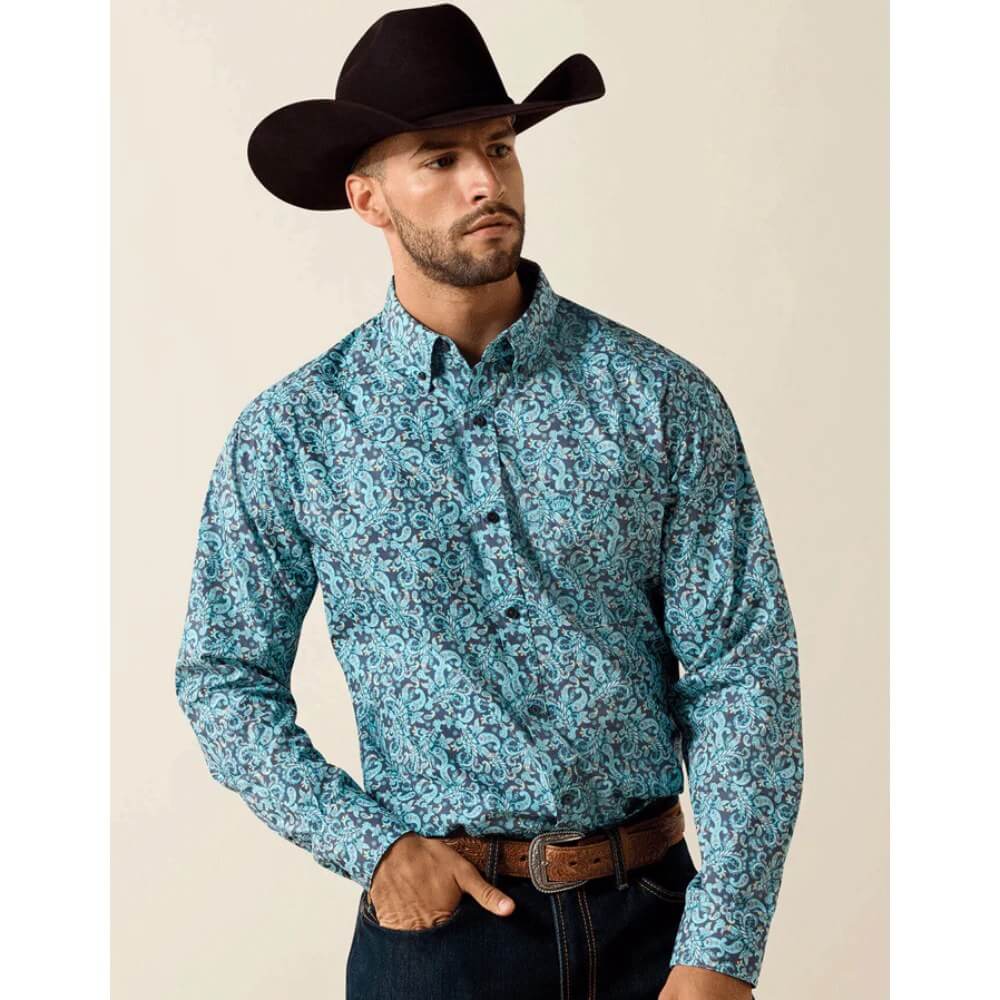 Ariat Mens Phelps Classic Fit Shirt Paisley Print Blue - 10071602