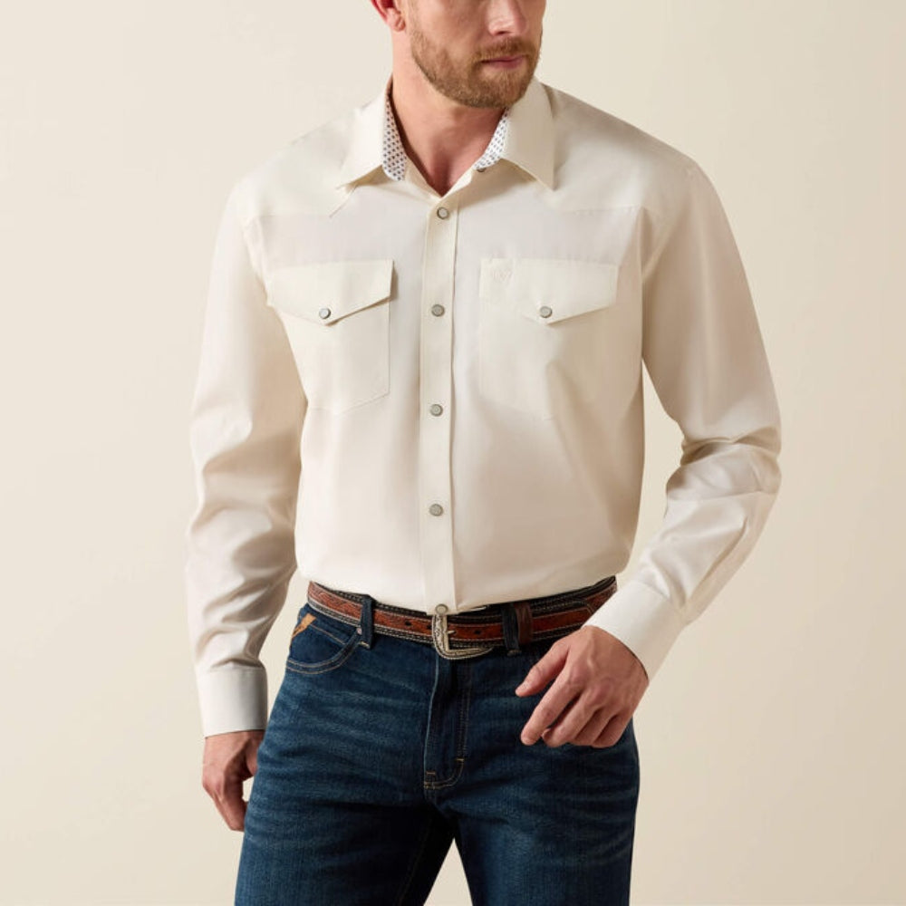 Ariat Mens Pinpoint Oxford Classic Fit Snap Shirt Off White - 10071106