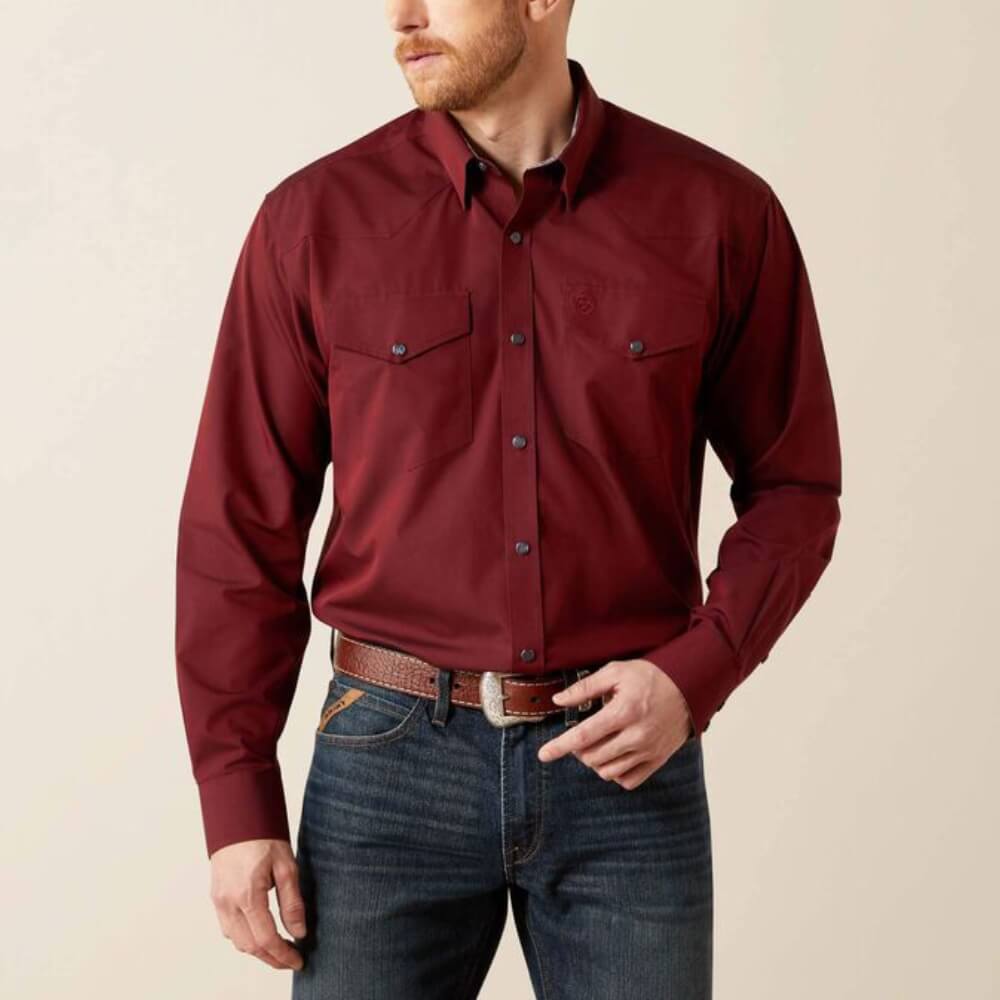 Ariat Mens Pinpoint Oxford Shirt Burgundy - 10065914
