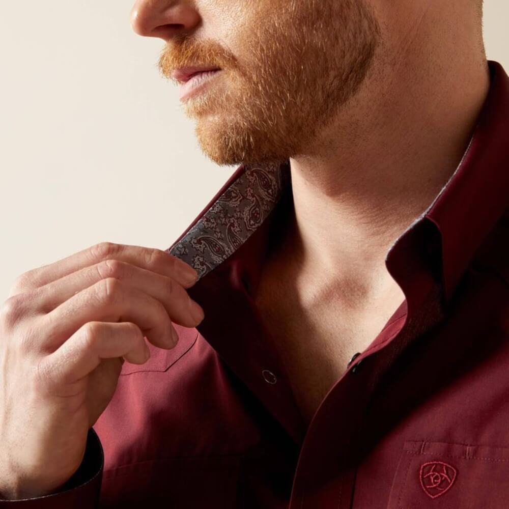 Ariat Mens Pinpoint Oxford Shirt Burgundy - 10065914