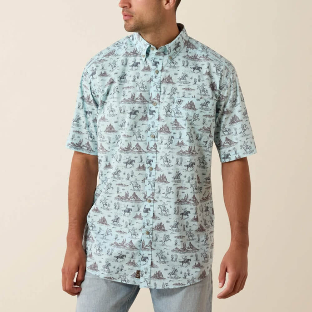 Ariat Mens Pratt Classic Fit Shirt Blue Glow Western Print - 10071731