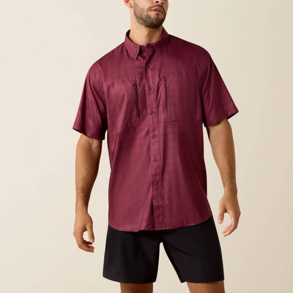 Ariat Mens Printed VentTEK Classic Fit Shirt Maroon Banner - 10071055
