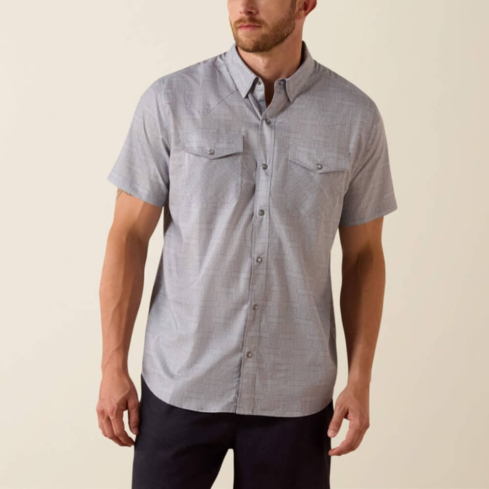 Ariat Mens Printed VentTEK Western Fitted Snap Shirt Sky Rocket - 10071044