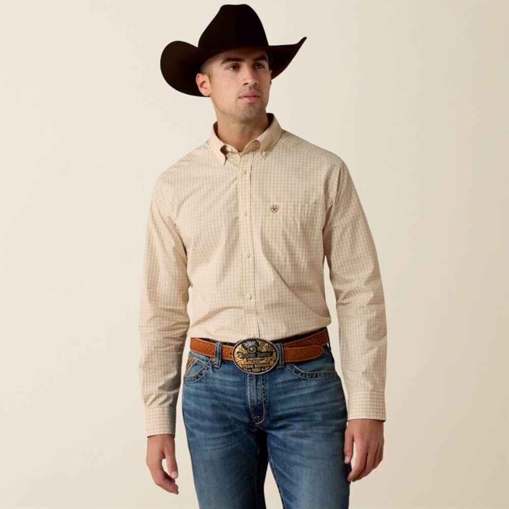 Ariat Mens Pro Series Darius Classic Fit Shirt Pebble Small Plaid - 10080505