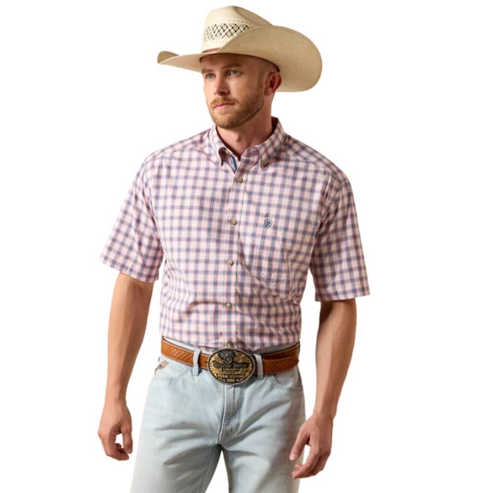 Ariat Mens Pro Series Nathan Plaid Shirt Key Pink - 10073599