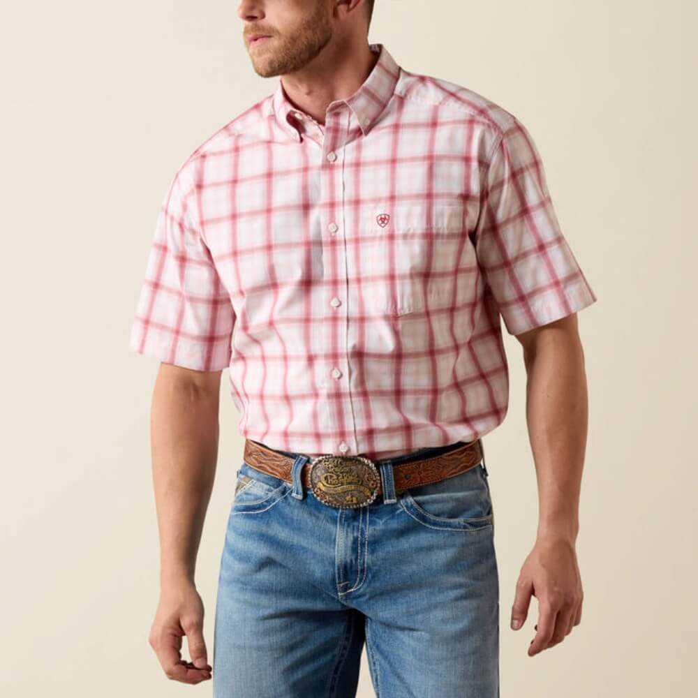 Ariat Mens Pro Series Tully Classic Fit Shirt Peach Plaid - 10071573