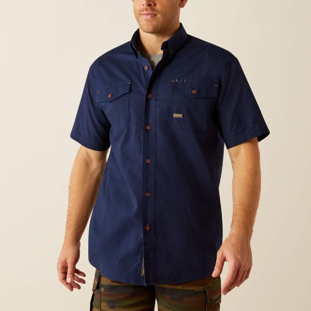 Ariat Mens Rebar DuraStretch Navy Work Shirt