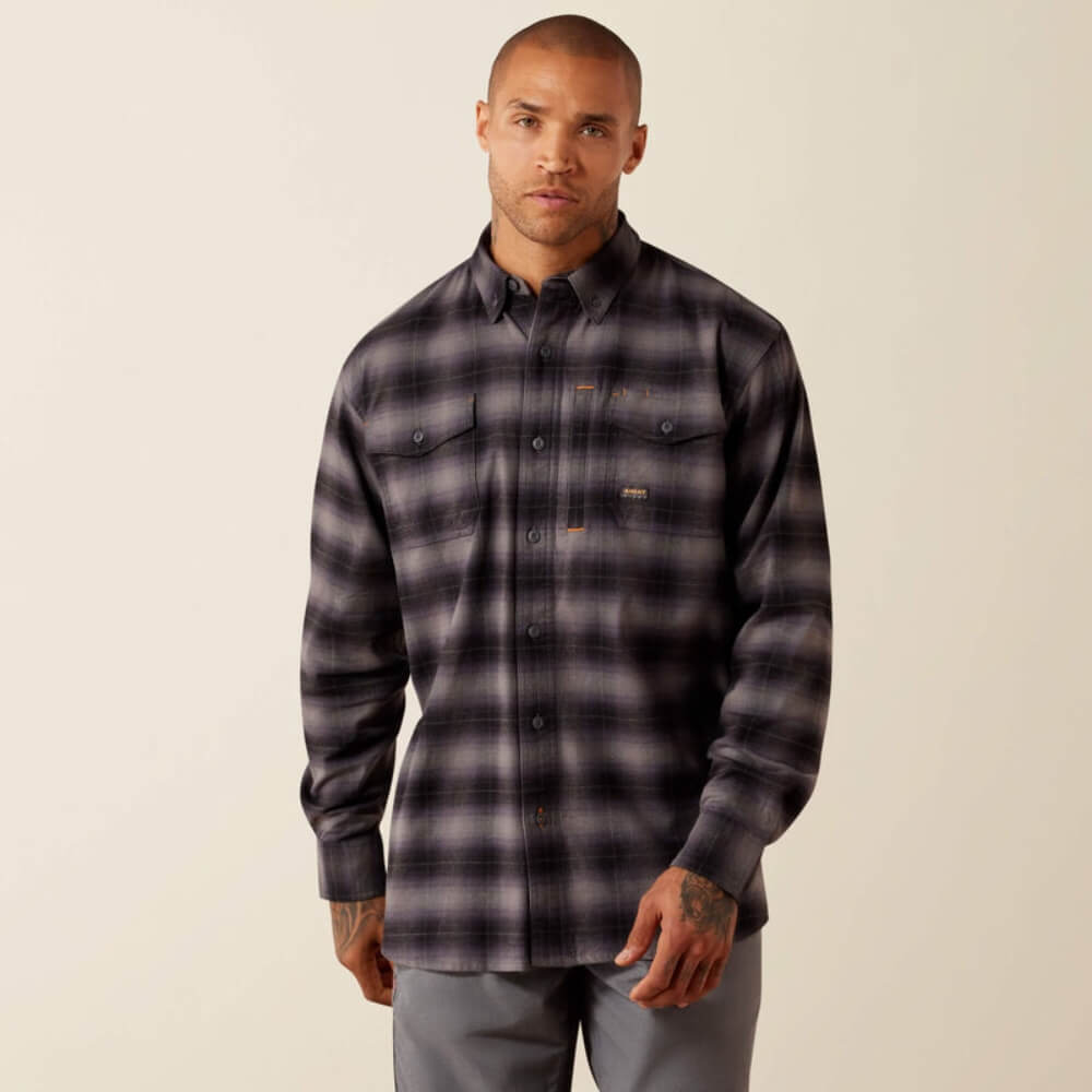 Ariat Mens Rebar Flannel DuraStretch Work Shirt Black - 10079149