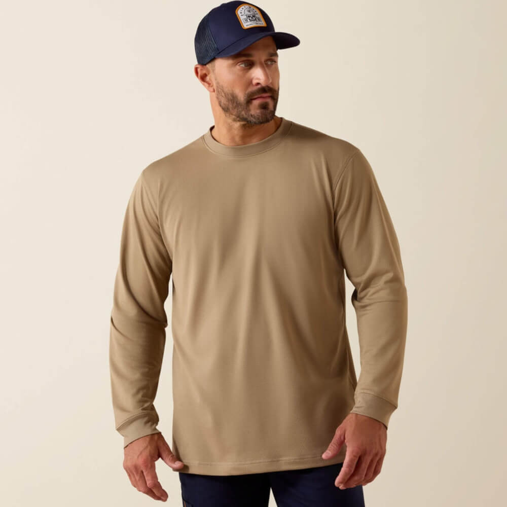 Ariat Mens Rebar Heat Fighter Label Long Sleeve T-Shirt Greige - 10071311