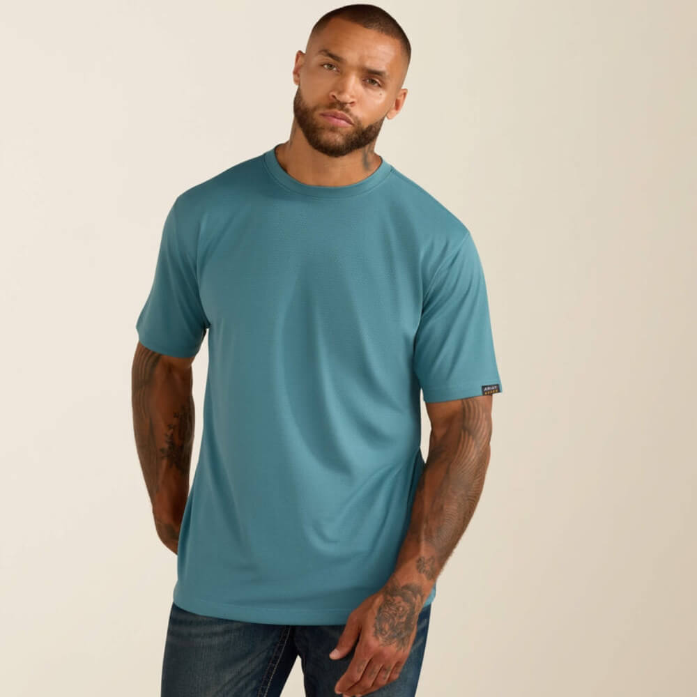 Ariat Mens Rebar Heat Fighter Textured Logo T-Shirt Hydro - 10071313