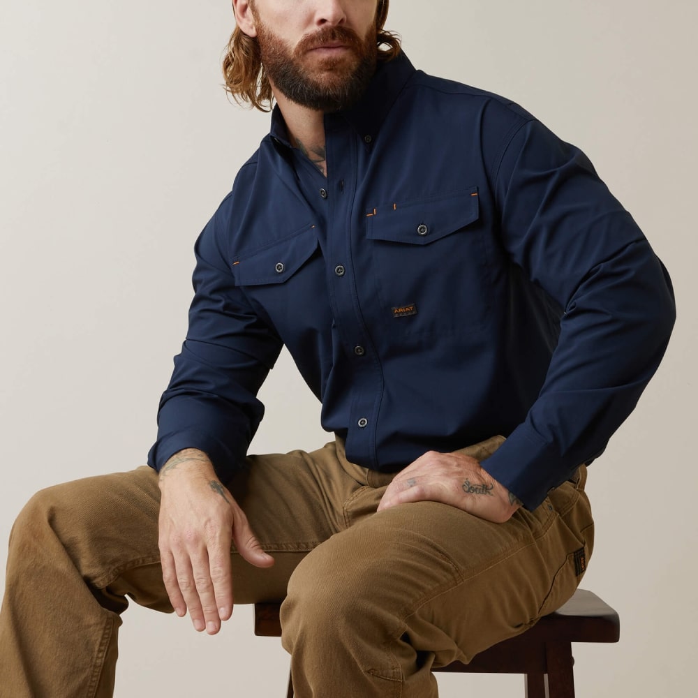 Ariat Mens Rebar VentTEK Work Shirt Navy