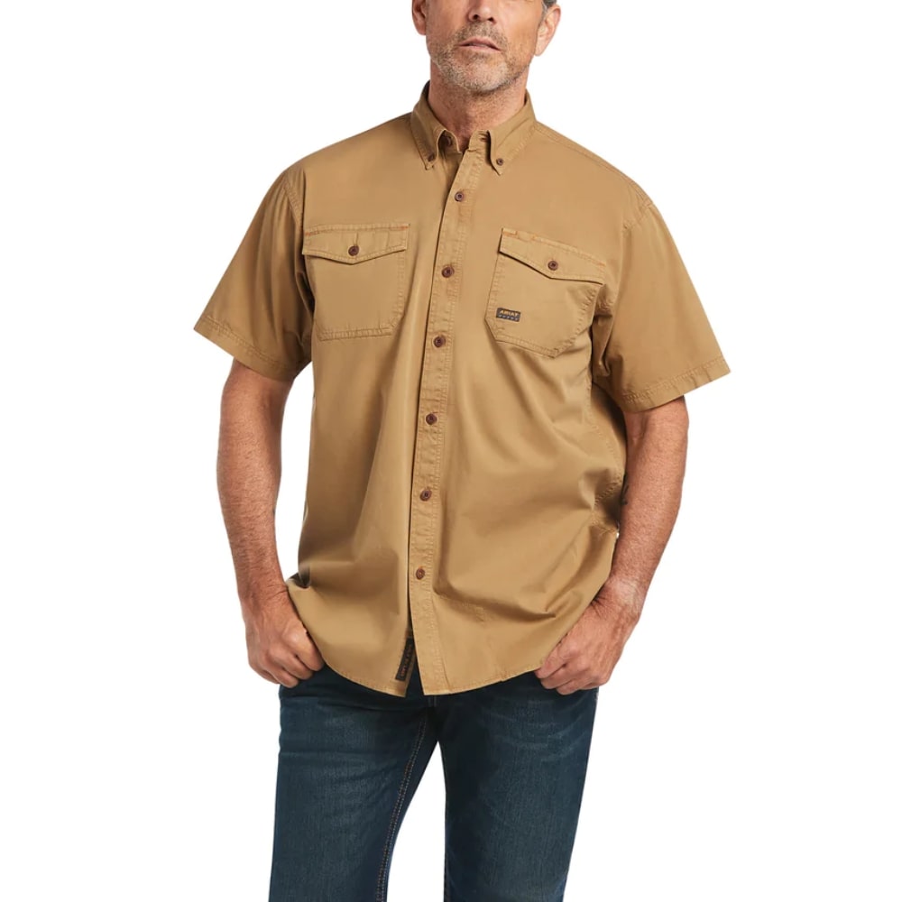 Ariat Mens Rebar Washed Twill Work Shirt Khaki
