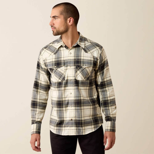 Ariat Mens Retro Harmon Fitted Snap Shirt Beluga Green Plaid - 10079577