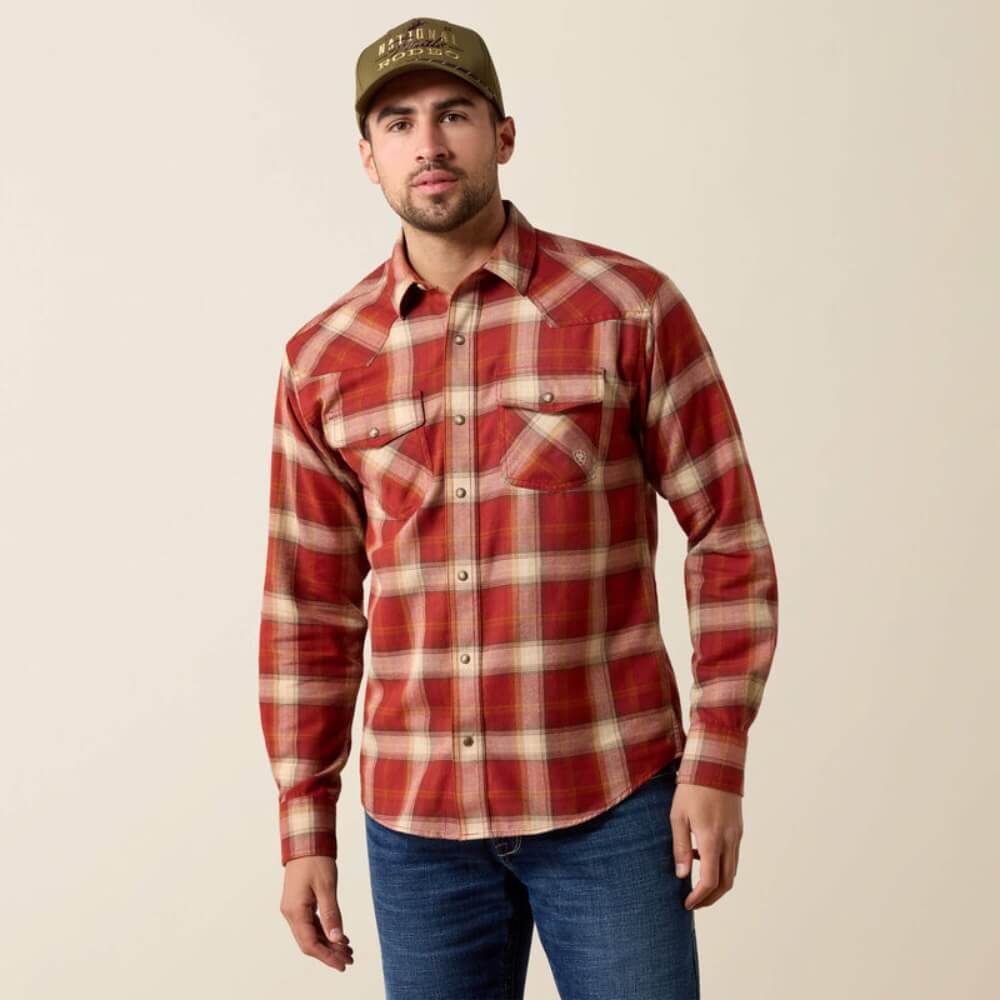 Ariat Mens Retro Hatford Fitted Snap Shirt Rosewood Plaid - 10079448