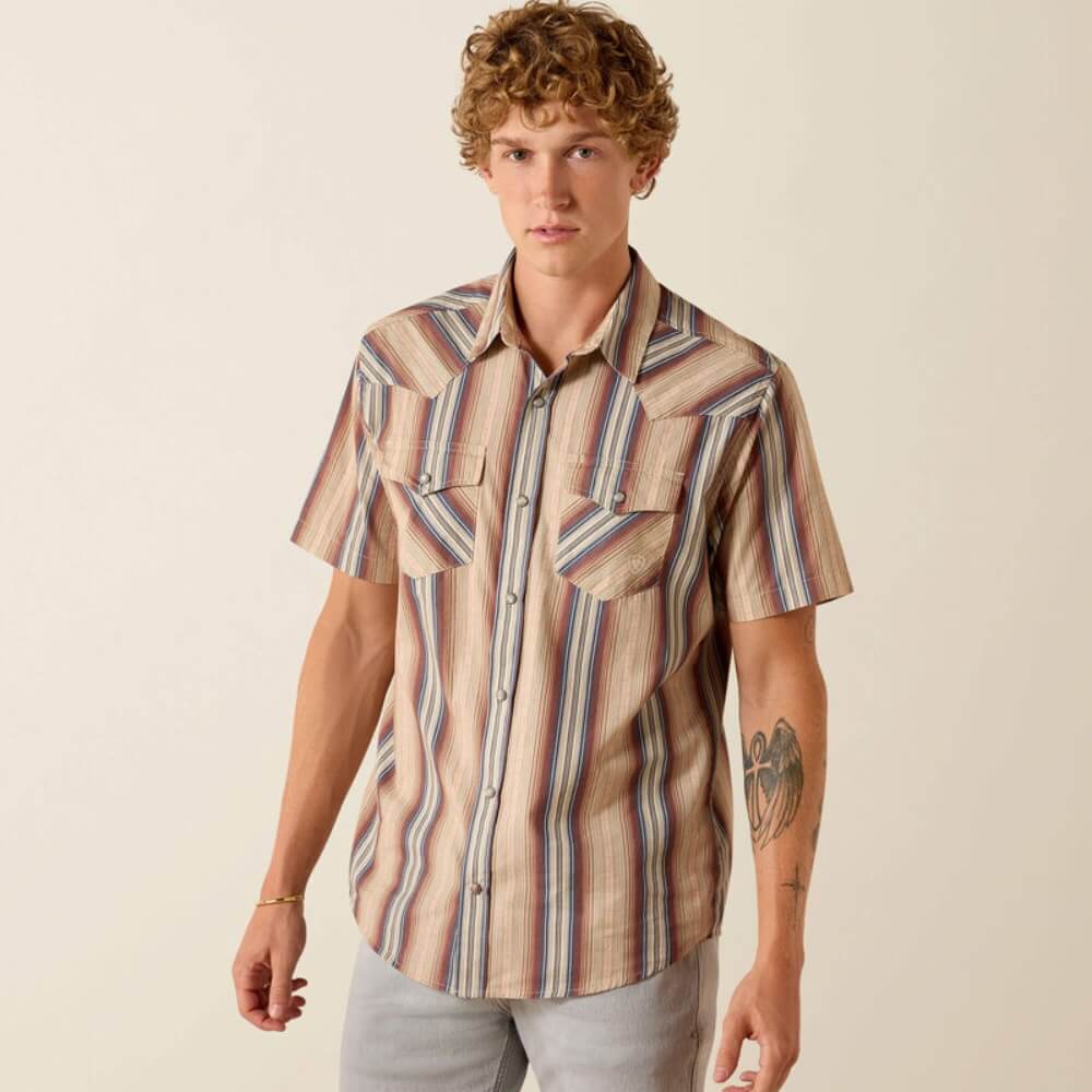 Ariat Mens Retro Haver Fitted Snap Shirt Copper Brown Stripe - 10071087