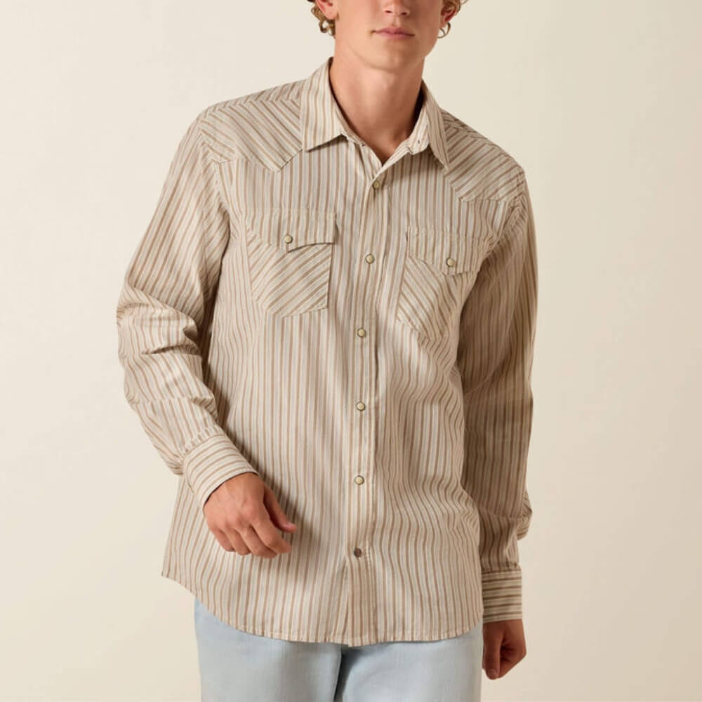 Ariat Mens Retro Hesper Fitted Snap Shirt Sandshell Stripe - 10071090