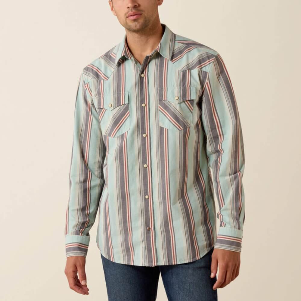 Ariat Mens Retro Hesperus Fitted Snap Shirt Aquifer Plaid - 10071089