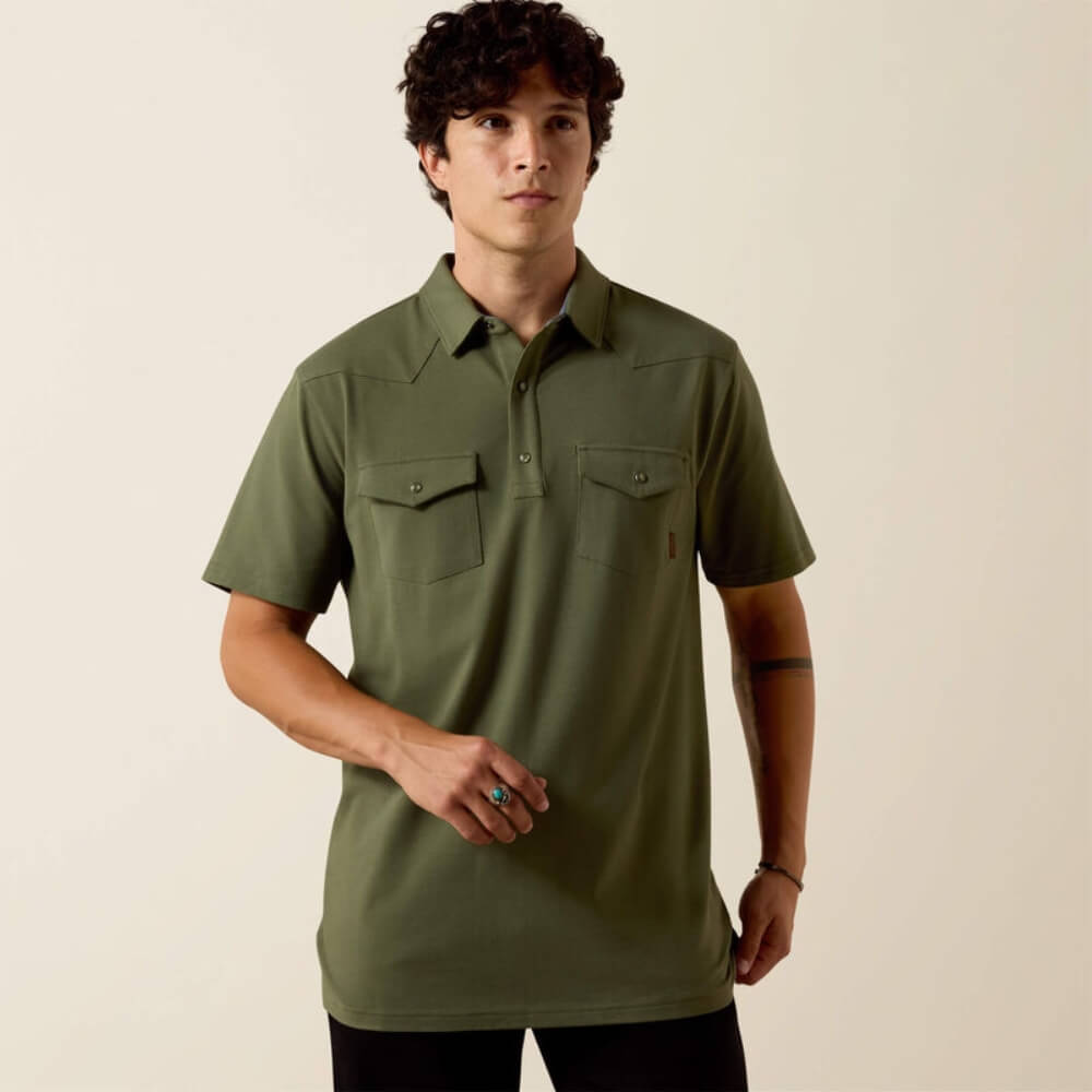 Ariat Mens Retro Western Snap Polo Shirt Four Leaf Clover - 10073502