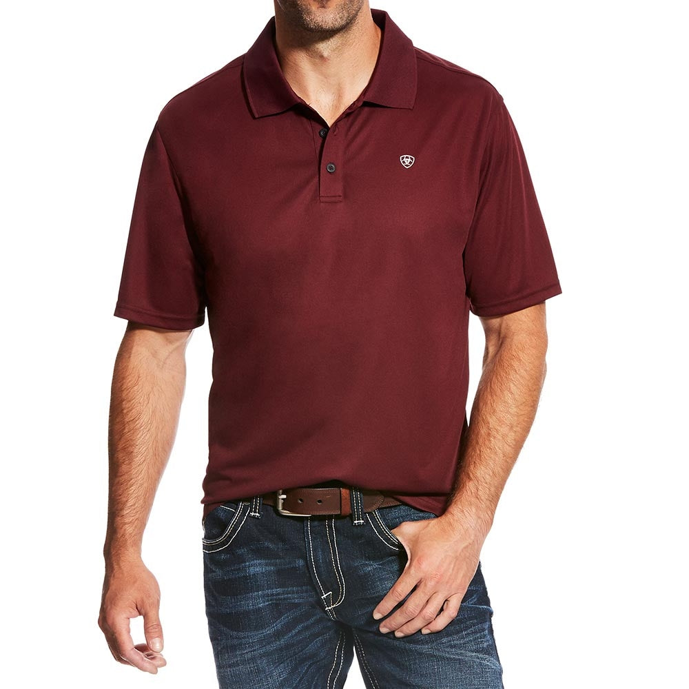 Ariat Mens Short Sleeve Tek Polo Shirt Burgundy - 10022856