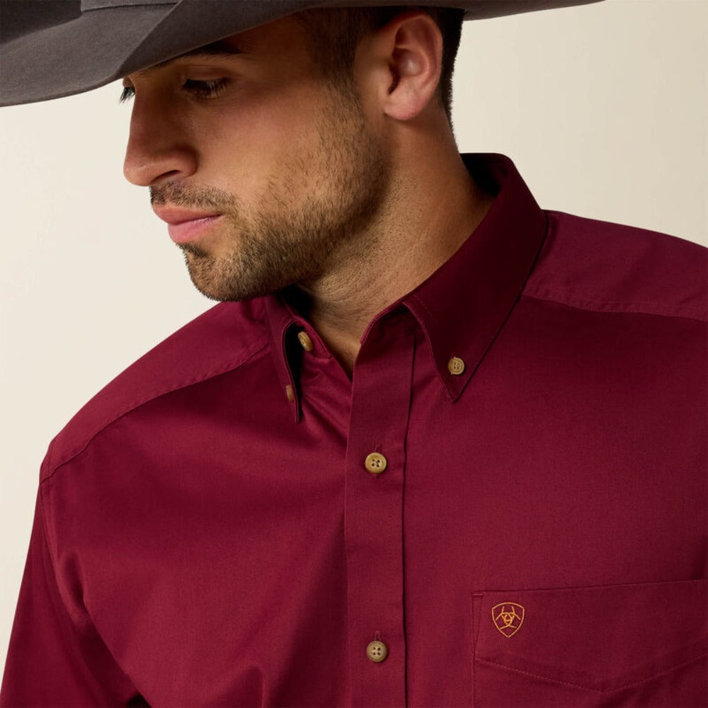 Ariat Mens Solid Twill Classic Fit Shirt Burgundy - 10012635