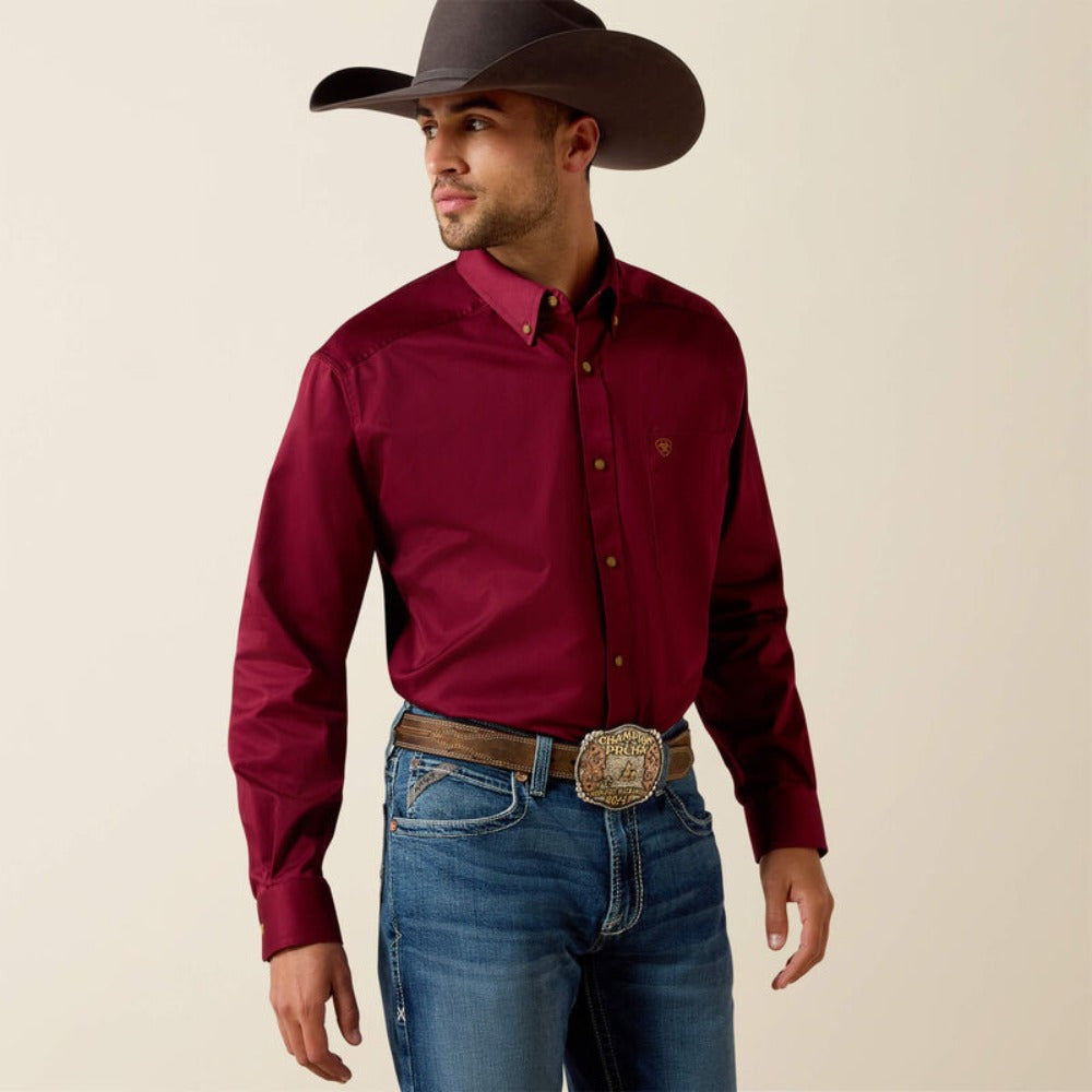 Ariat Mens Solid Twill Classic Fit Shirt Burgundy - 10012635