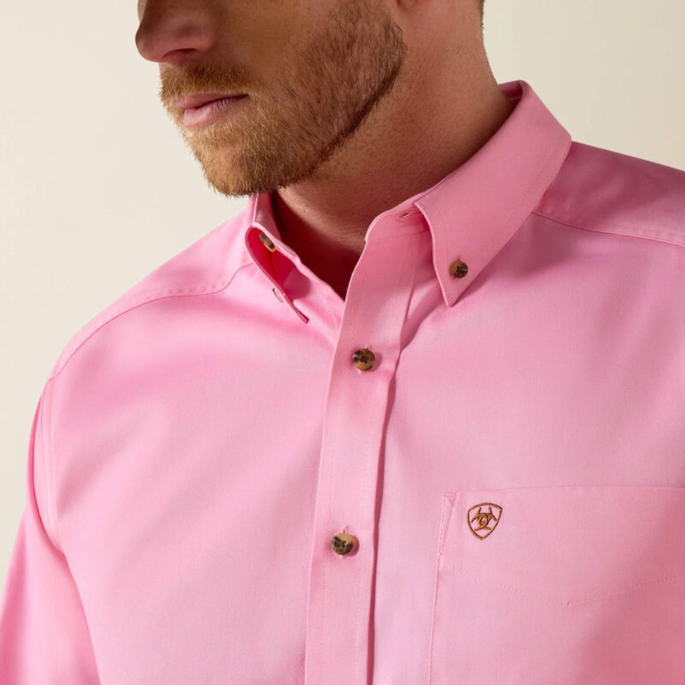 Ariat Mens Solid Twill Classic Fit Shirt Pink - 10016692