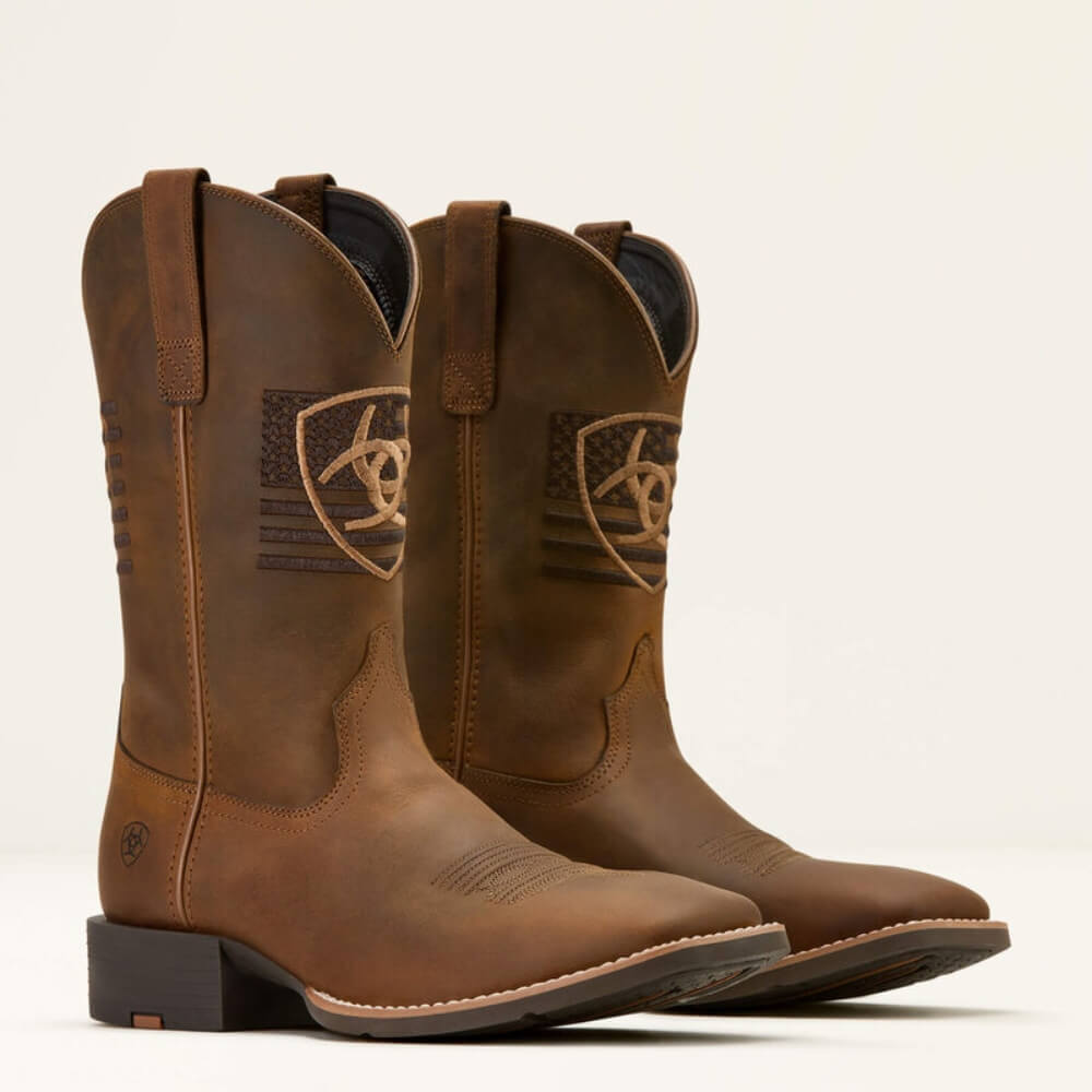Ariat Mens Sport Freedom Wide Square Toe Cowboy Boots Distressed Brown - 10061326