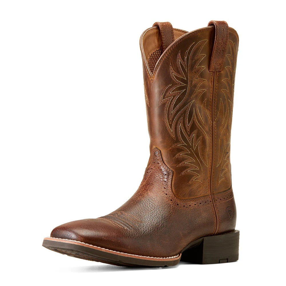 Ariat Mens Sport Wide Square Toe Boots In Fiddle Brown