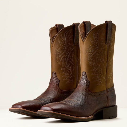 Ariat Mens Sport Wide Square Toe Boots In Fiddle Brown