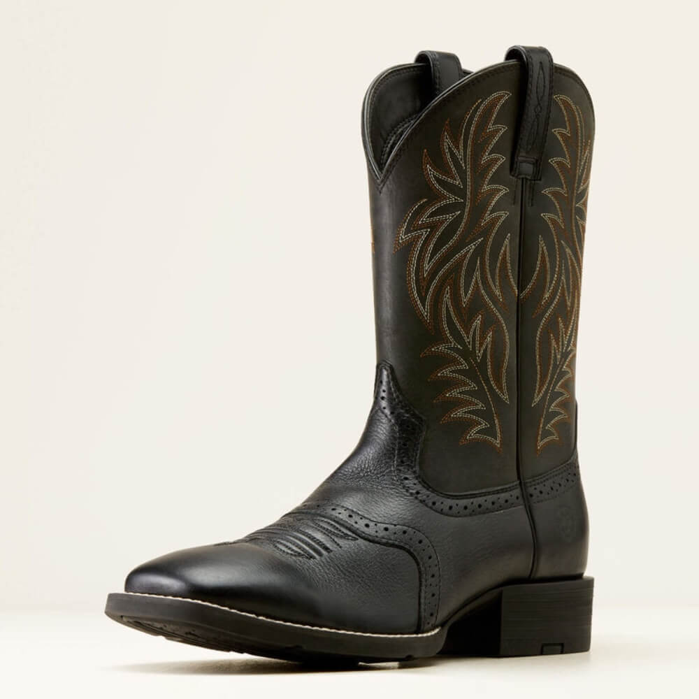Ariat Mens Sport Wide Square Toe Boots In Black Deertan