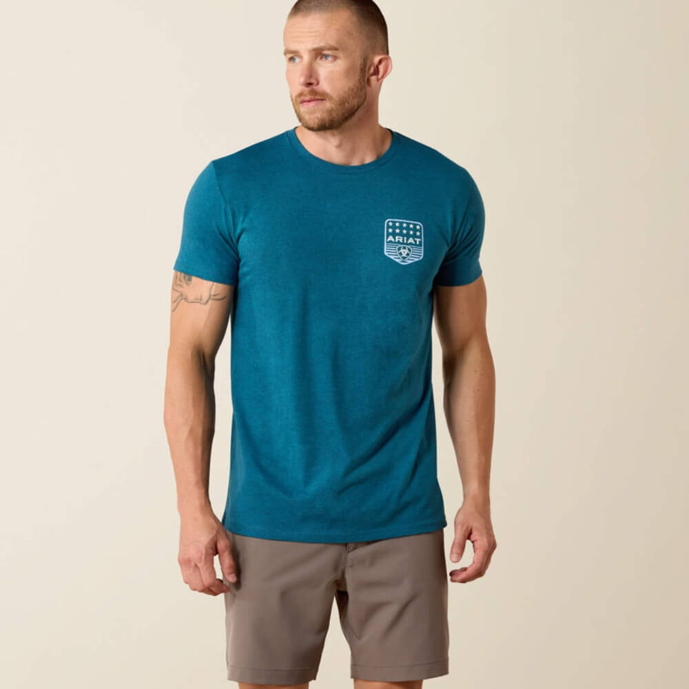 Ariat Mens Stripe Patriotic Badge T-Shirt Monaco Blue - 10073965