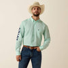 Ariat Mens Team Logo Lightweight Twill Classic Fit Shirt Dusty Aqua/Navy - 10073665