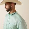 Ariat Mens Team Logo Lightweight Twill Classic Fit Shirt Dusty Aqua/Navy - 10073665
