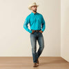 Ariat Mens Team Logo Lightweight Twill Classic Fit Shirt Peacock Blue/White - 10073664